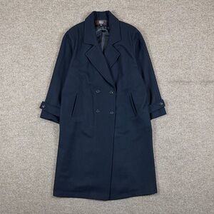 Navy Blue Double Breasted Long Wool Overcoat Women’s 2XL Preppy Warm Winter Coat